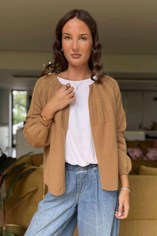 Laundry B Wicklow Fine Knit Throw On Cardigan Tan /5 =